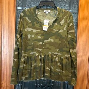 William Rast Green Camo Peplum Blouse